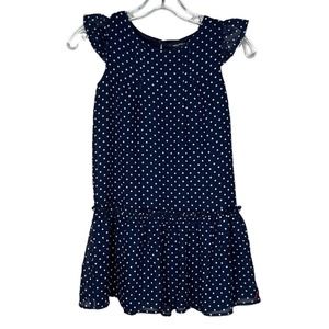 Nautica Dress Girl 8‎ Navy Blue White Polka Dot Shift Dress Ruffle Bottom Preppy